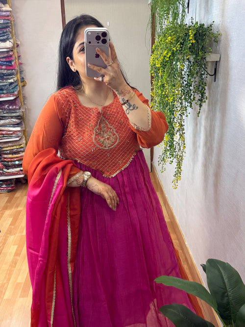 Embroidered Yoke Pleated Anarkali Suit